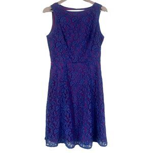 ADRIANNA PAPELL Lace Overlay A-Line Dress with pockets